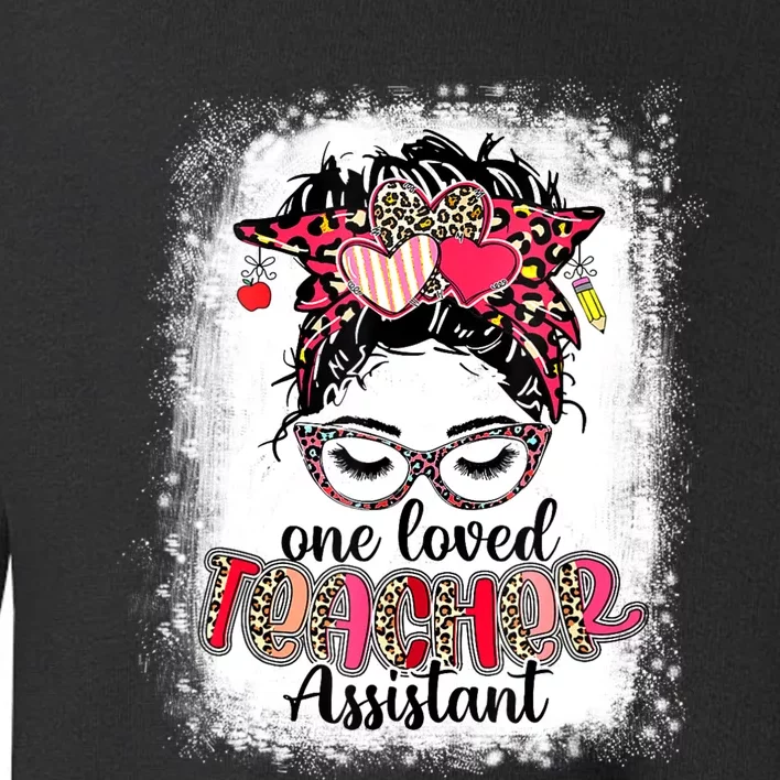 Leopard Messy Bun One Loved Teacher Assistant Valentines Day Toddler Sweatshirt