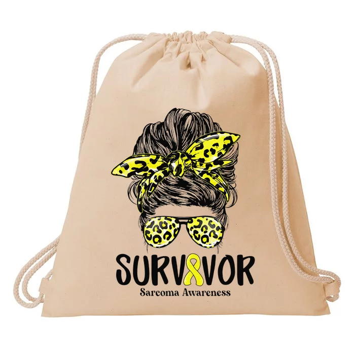 Leopard Messy Bun  Survivor Sarcoma Awareness Drawstring Bag