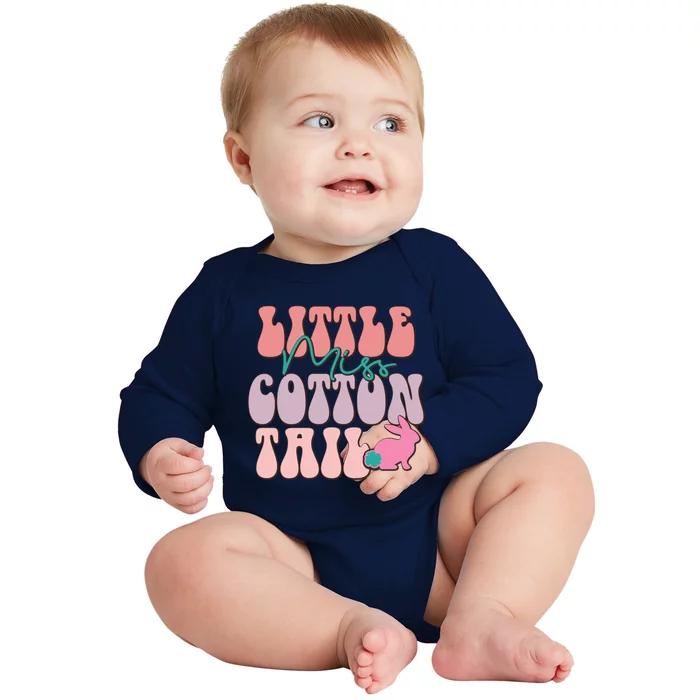 Little Miss Cotton Tail Retro Groovy Funny Happy Easter Day Gift Baby Long Sleeve Bodysuit