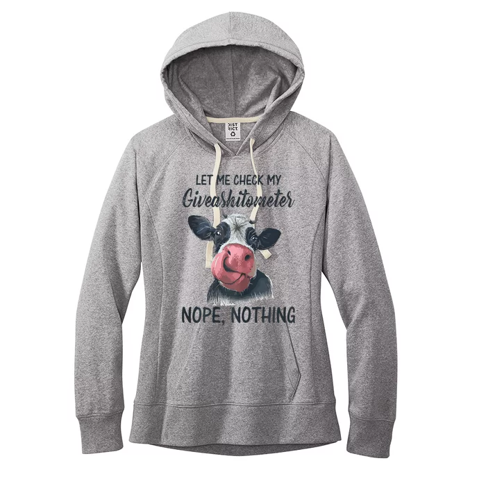 Let Me Check My Giveashitometer Nope Nothing Funny Cow Women's Fleece Hoodie