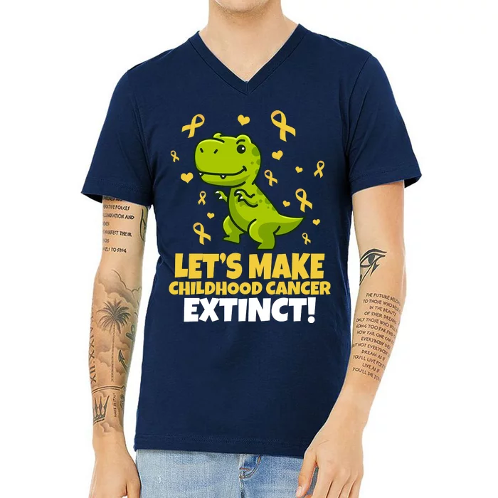 Let's Make Childhood Cancer Extinct Trex V-Neck T-Shirt