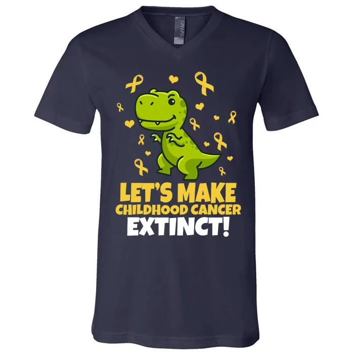 Let's Make Childhood Cancer Extinct Trex V-Neck T-Shirt