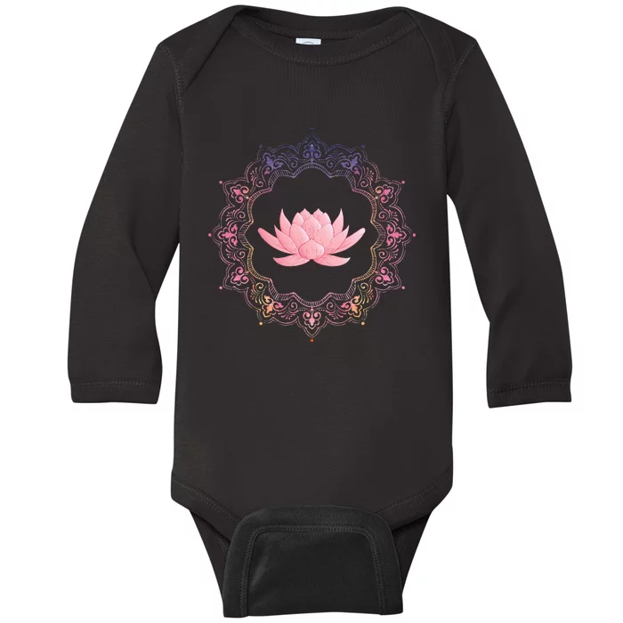 Lotus Mandala Circle Spiritual Yoga Baby Long Sleeve Bodysuit