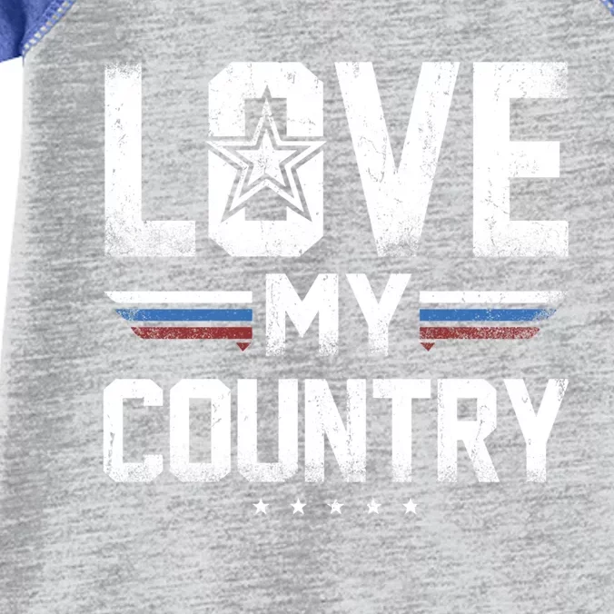 Love My Country Retro Patriotic America Veteran's Day Cool Gift Infant Baby Jersey Bodysuit