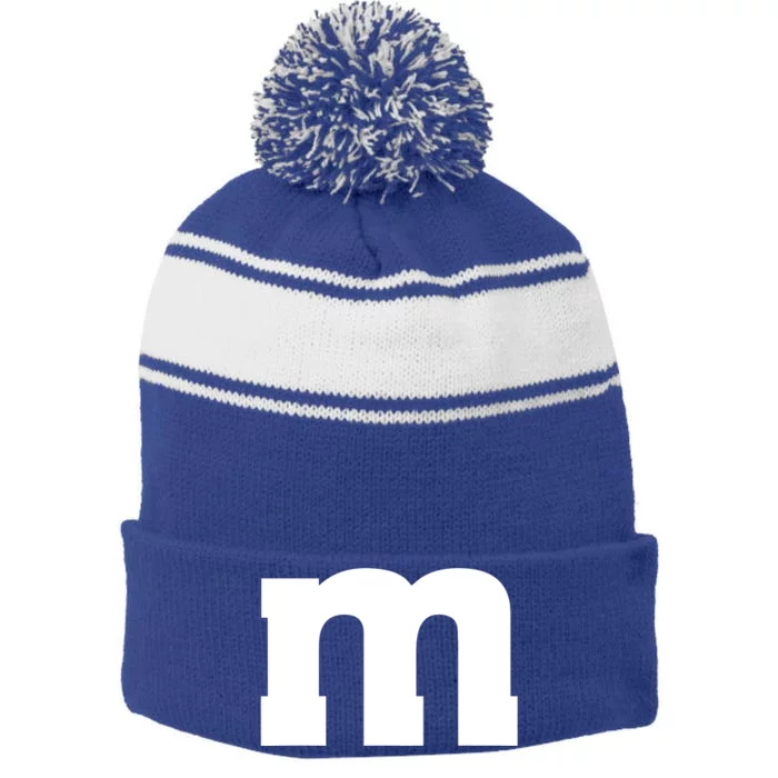 Letter M Capital Alphabet Stripe Pom Pom Beanie