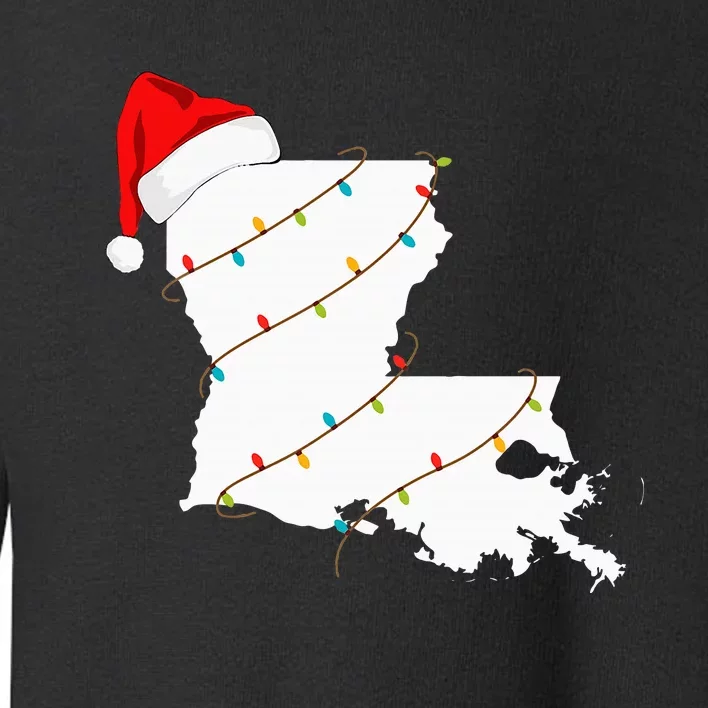 Louisiana Map Christmas With Santa Hat Xmas Lights Toddler Sweatshirt