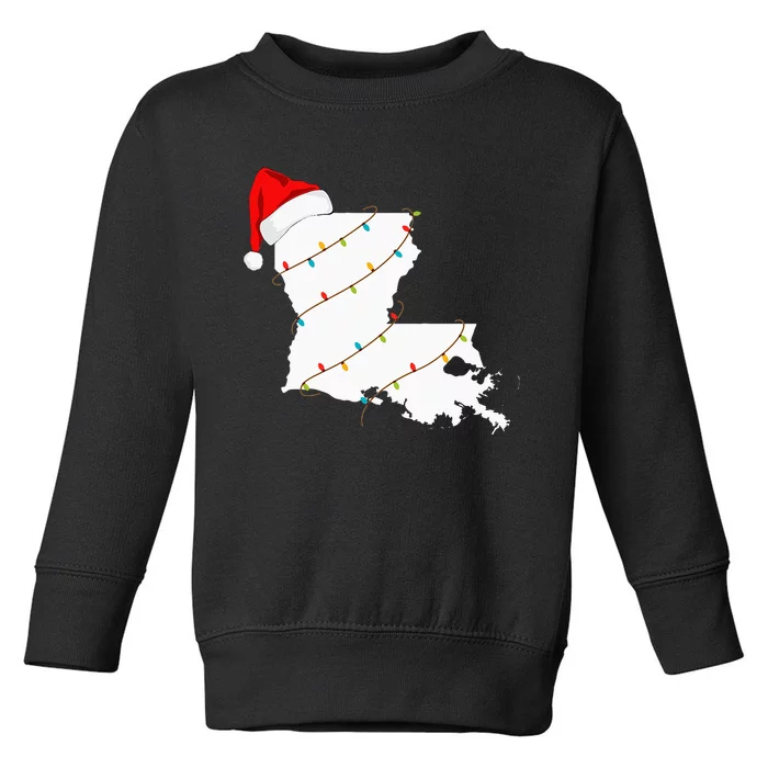 Louisiana Map Christmas With Santa Hat Xmas Lights Toddler Sweatshirt