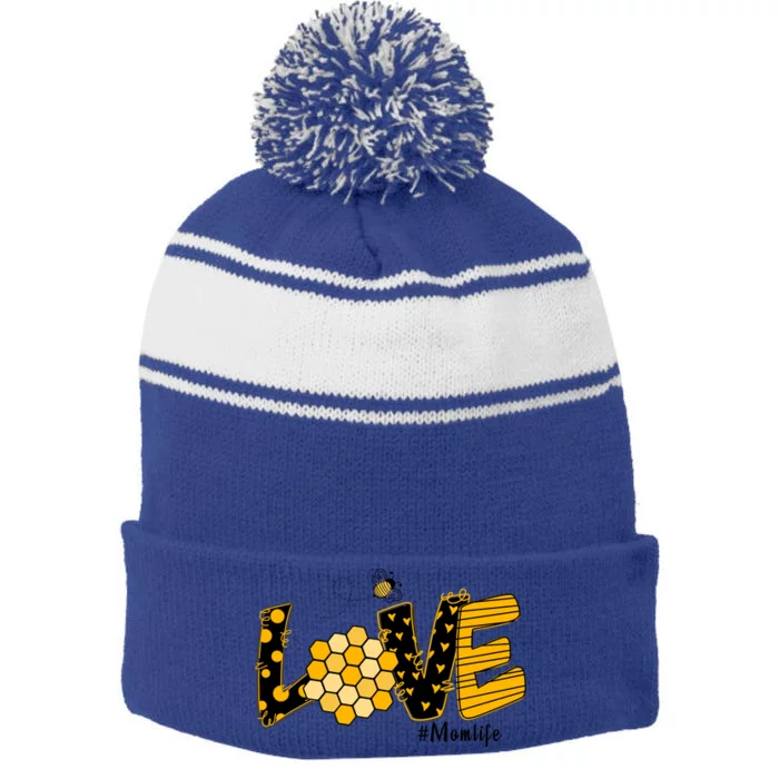 Love #Momlife Cute Bee Mother's Day Gift Stripe Pom Pom Beanie