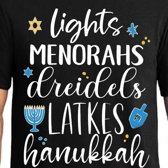 Lights Menorahs Dreidels Latkes Hanukkah Jewish Pajama Set