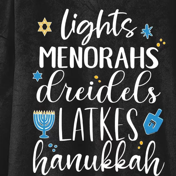 Lights Menorahs Dreidels Latkes Hanukkah Jewish Hooded Wearable Blanket