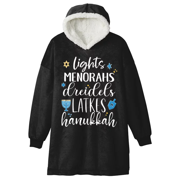 Lights Menorahs Dreidels Latkes Hanukkah Jewish Hooded Wearable Blanket