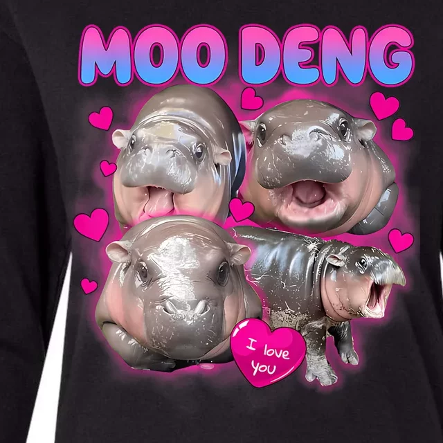 Love Moo Deng Funny Cute Hippo Meme Womens Cotton Relaxed Long Sleeve T-Shirt