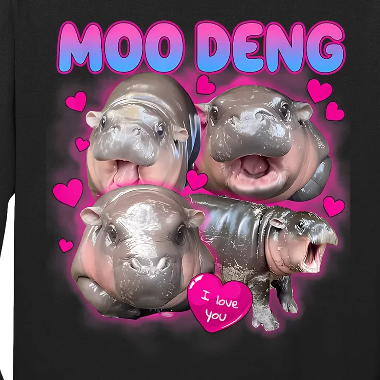 Love Moo Deng Funny Cute Hippo Meme Long Sleeve Shirt