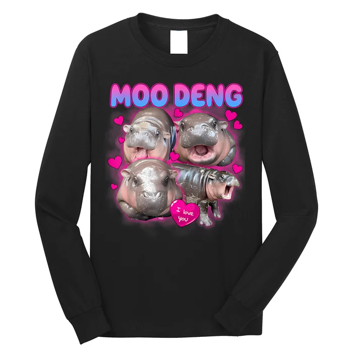 Love Moo Deng Funny Cute Hippo Meme Long Sleeve Shirt