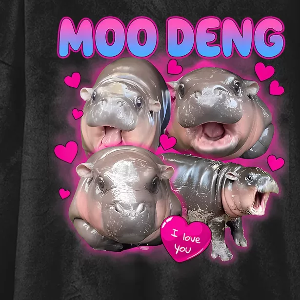 Love Moo Deng Funny Cute Hippo Meme Hooded Wearable Blanket