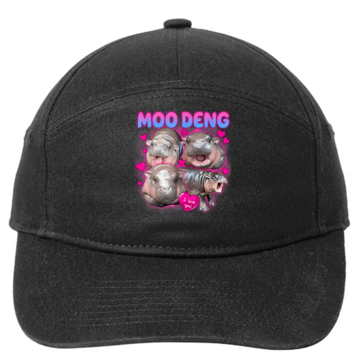 Love Moo Deng Funny Cute Hippo Meme 7-Panel Snapback Hat