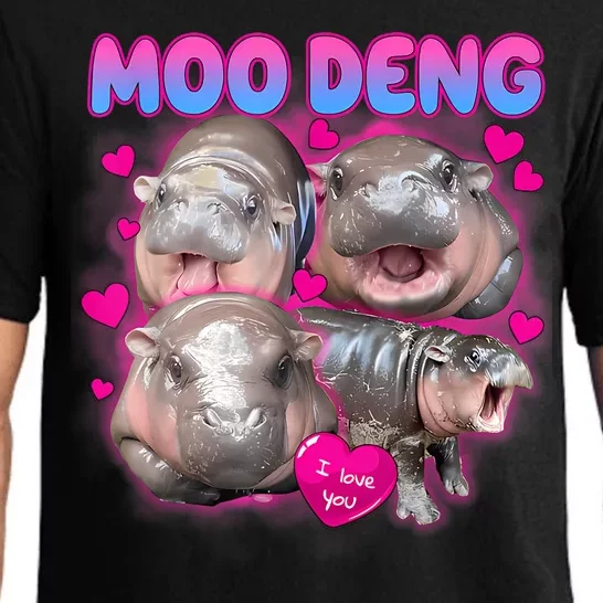 Love Moo Deng Funny Cute Hippo Meme Pajama Set