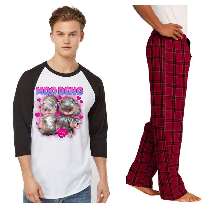 Love Moo Deng Funny Cute Hippo Meme Raglan Sleeve Pajama Set