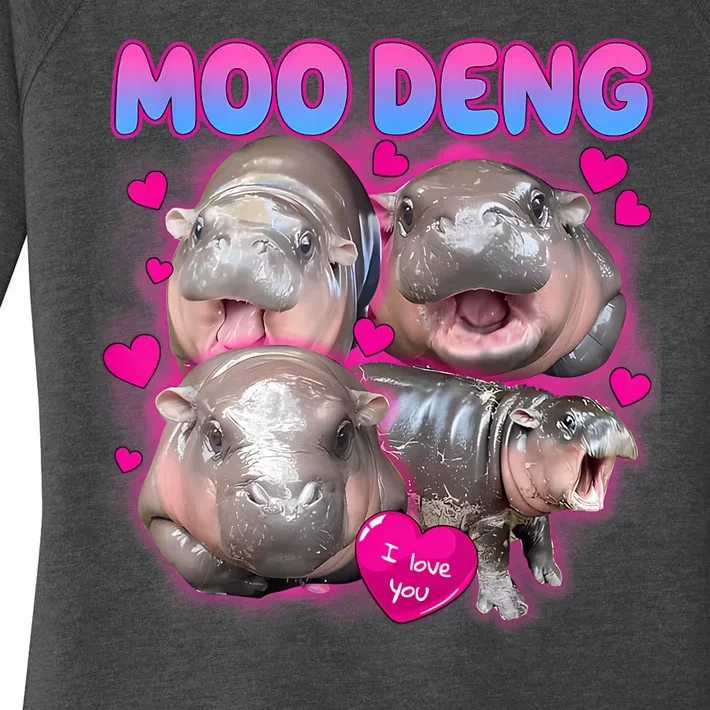 Love Moo Deng Funny Cute Hippo Meme Women's Perfect Tri Tunic Long Sleeve Shirt