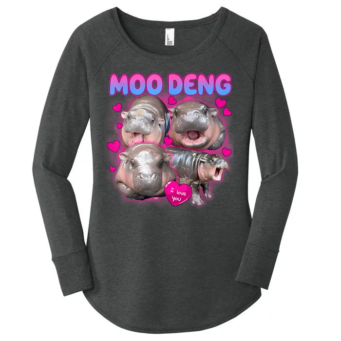 Love Moo Deng Funny Cute Hippo Meme Women's Perfect Tri Tunic Long Sleeve Shirt