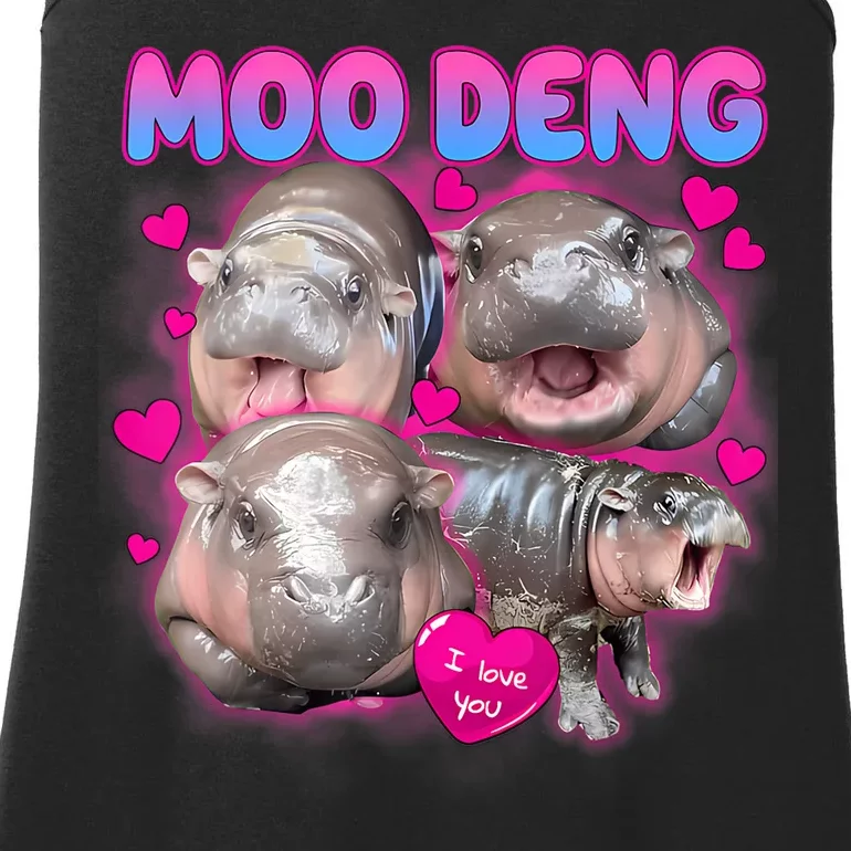 Love Moo Deng Funny Cute Hippo Meme Ladies Essential Tank