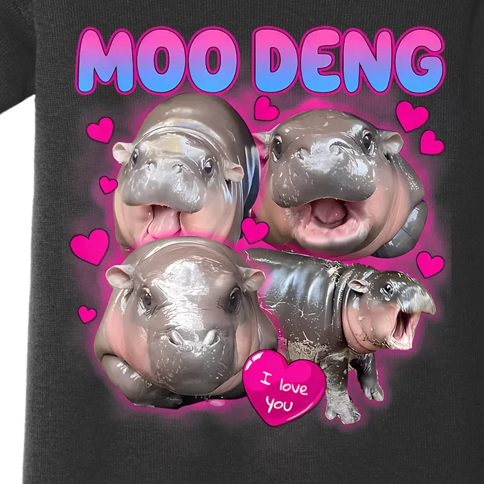 Love Moo Deng Funny Cute Hippo Meme Baby Bodysuit