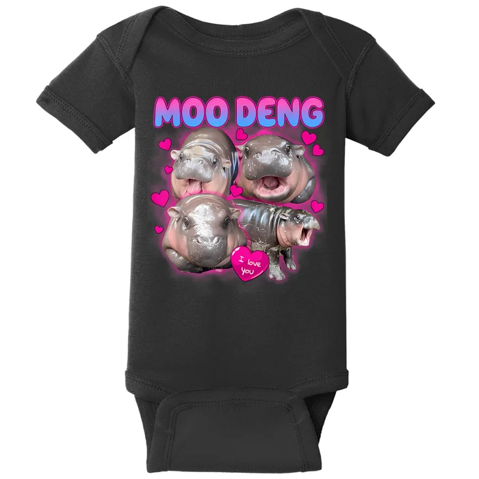 Love Moo Deng Funny Cute Hippo Meme Baby Bodysuit