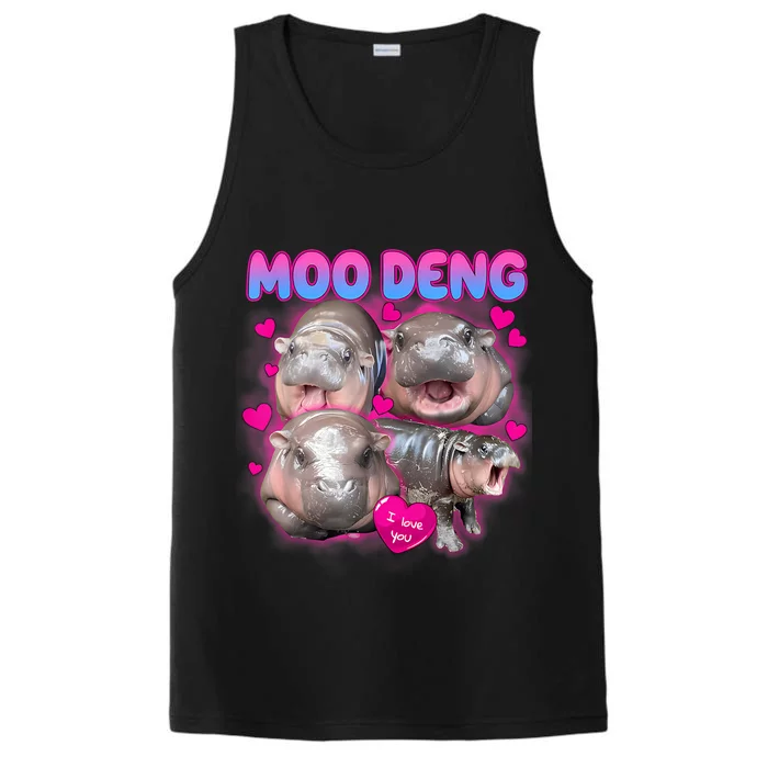 Love Moo Deng Funny Cute Hippo Meme Performance Tank