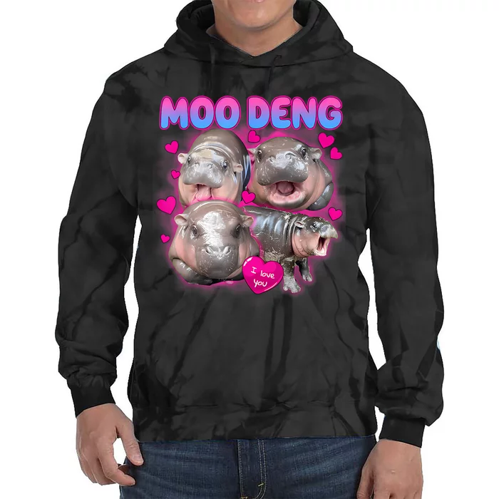 Love Moo Deng Funny Cute Hippo Meme Tie Dye Hoodie