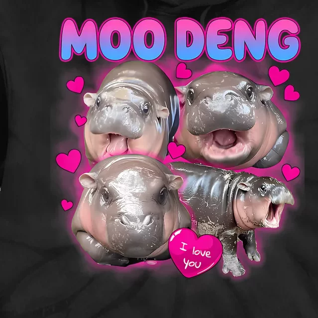 Love Moo Deng Funny Cute Hippo Meme Tie Dye Hoodie