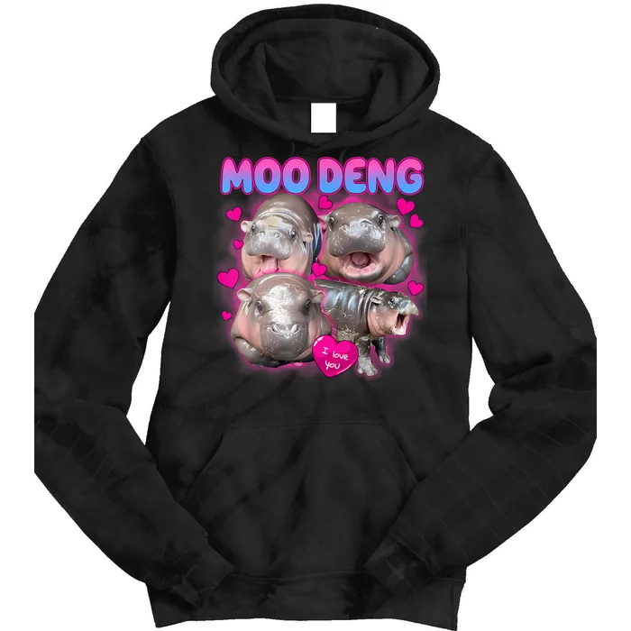 Love Moo Deng Funny Cute Hippo Meme Tie Dye Hoodie