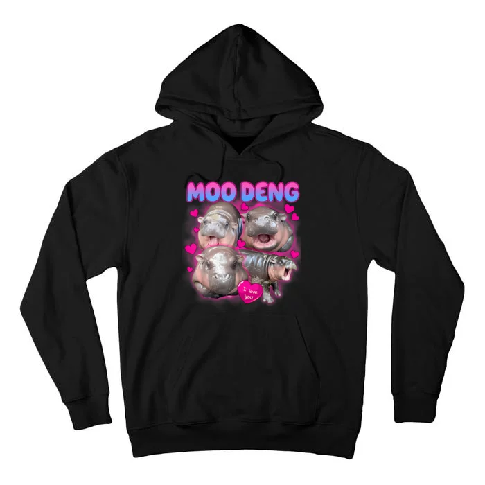 Love Moo Deng Funny Cute Hippo Meme Tall Hoodie