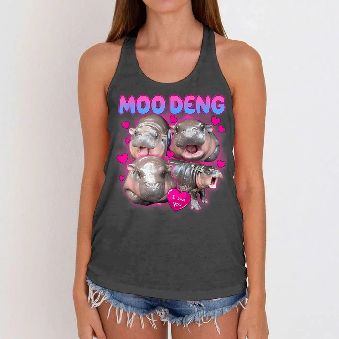 Love Moo Deng Funny Cute Hippo Meme Women's Knotted Racerback Tank