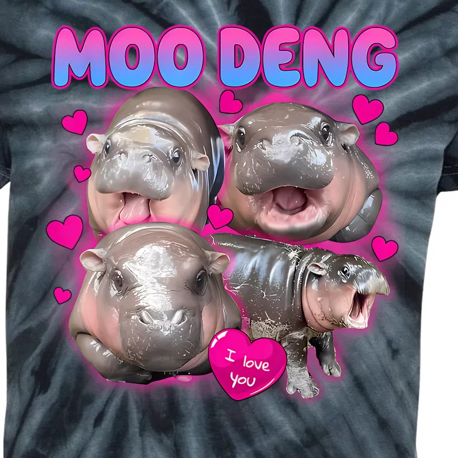 Love Moo Deng Funny Cute Hippo Meme Kids Tie-Dye T-Shirt