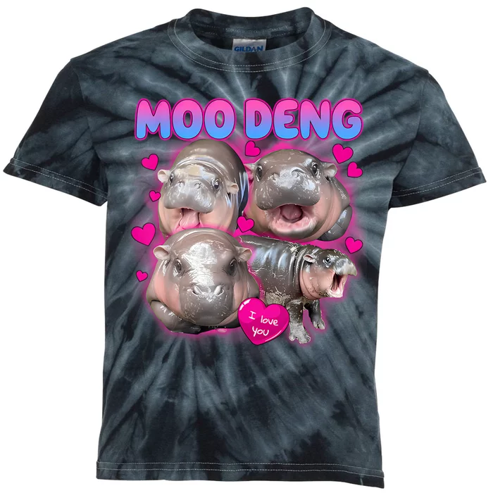 Love Moo Deng Funny Cute Hippo Meme Kids Tie-Dye T-Shirt