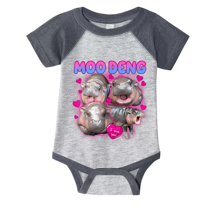 Love Moo Deng Funny Cute Hippo Meme Infant Baby Jersey Bodysuit