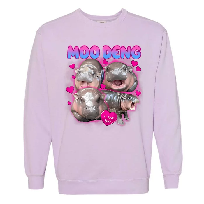 Love Moo Deng Funny Cute Hippo Meme Garment-Dyed Sweatshirt