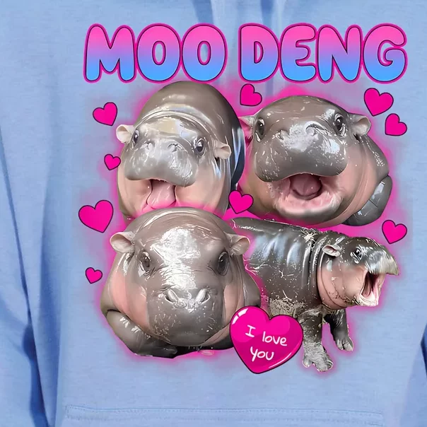 Love Moo Deng Funny Cute Hippo Meme Unisex Surf Hoodie