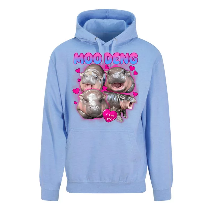 Love Moo Deng Funny Cute Hippo Meme Unisex Surf Hoodie