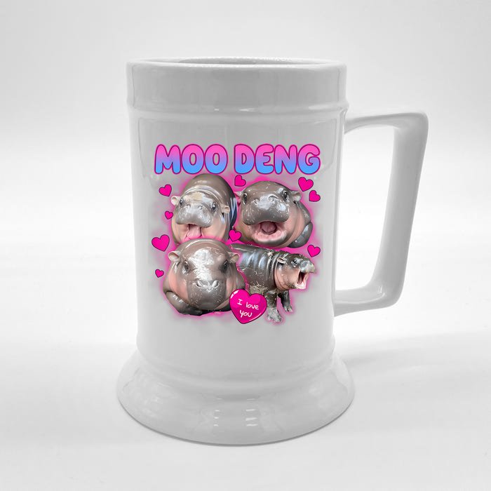 Love Moo Deng Funny Cute Hippo Meme Front & Back Beer Stein