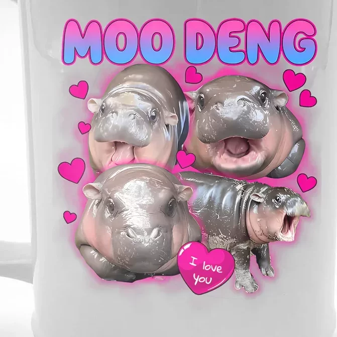 Love Moo Deng Funny Cute Hippo Meme Front & Back Beer Stein