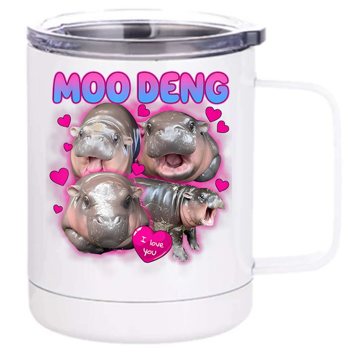 Love Moo Deng Funny Cute Hippo Meme Front & Back 12oz Stainless Steel Tumbler Cup