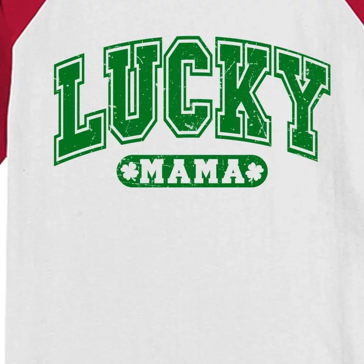 Lucky Mama Distressed St Patricks Day Kids Colorblock Raglan Jersey