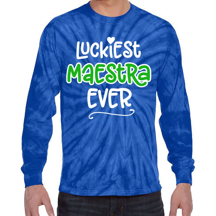 Luckiest Maestra Ever Bilingual Spanish Teacher Funny Gift Tie-Dye Long Sleeve Shirt