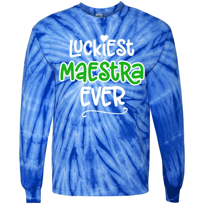 Luckiest Maestra Ever Bilingual Spanish Teacher Funny Gift Tie-Dye Long Sleeve Shirt