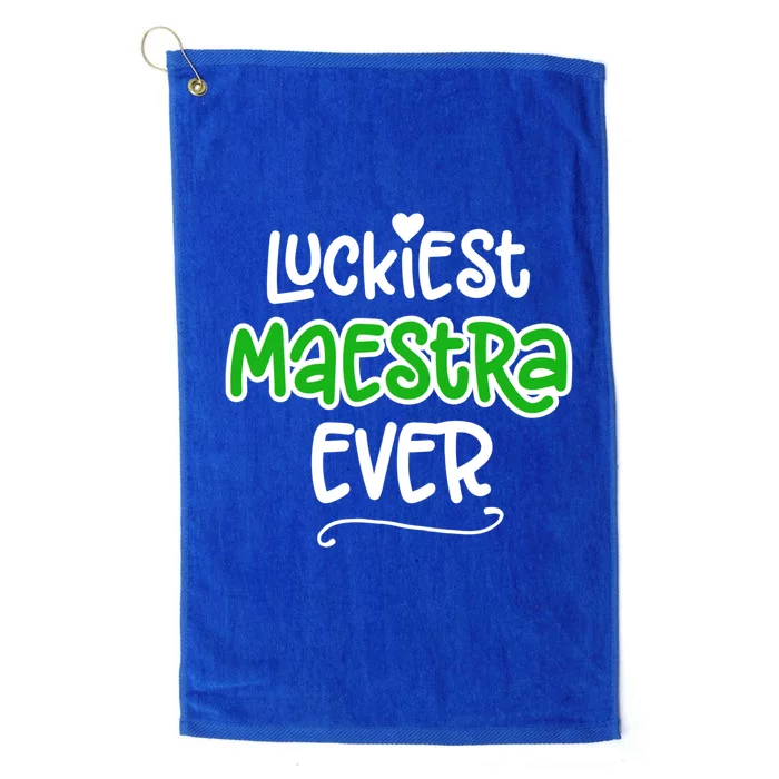 Luckiest Maestra Ever Bilingual Spanish Teacher Funny Gift Platinum Collection Golf Towel