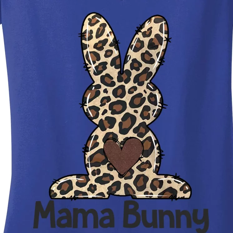 Leopard Mama Easter Bunny Cute Gift Mama Life Happy Easter Day Gift Women's V-Neck T-Shirt