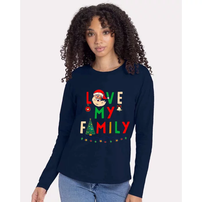 Love My Family Vintage Santa Family Christmas Pajama Womens Cotton Relaxed Long Sleeve T-Shirt