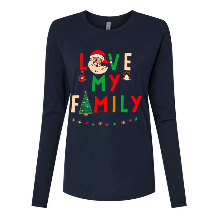 Love My Family Vintage Santa Family Christmas Pajama Womens Cotton Relaxed Long Sleeve T-Shirt