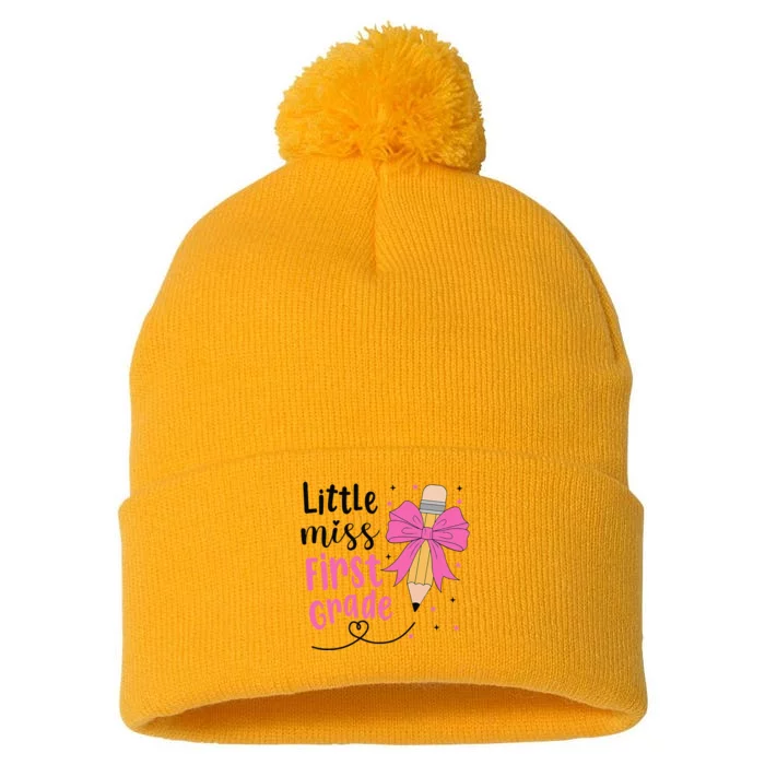 Little Miss First Grade Back To School Rainbow Pom Pom 12in Knit Beanie